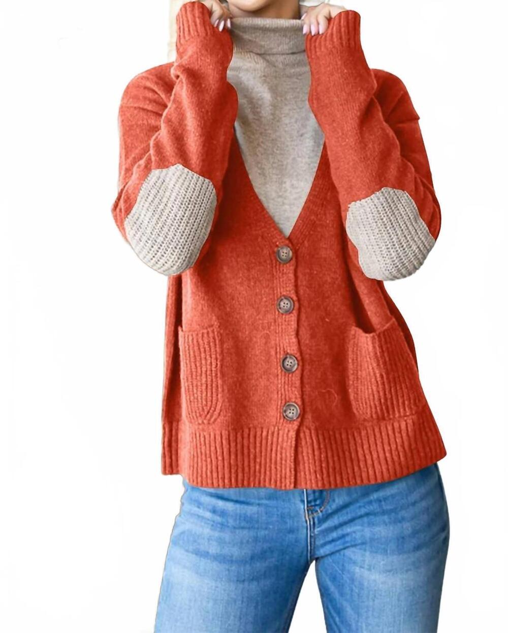 NEW HEIMISH USA long sleeve v neck button down cardigan in orange